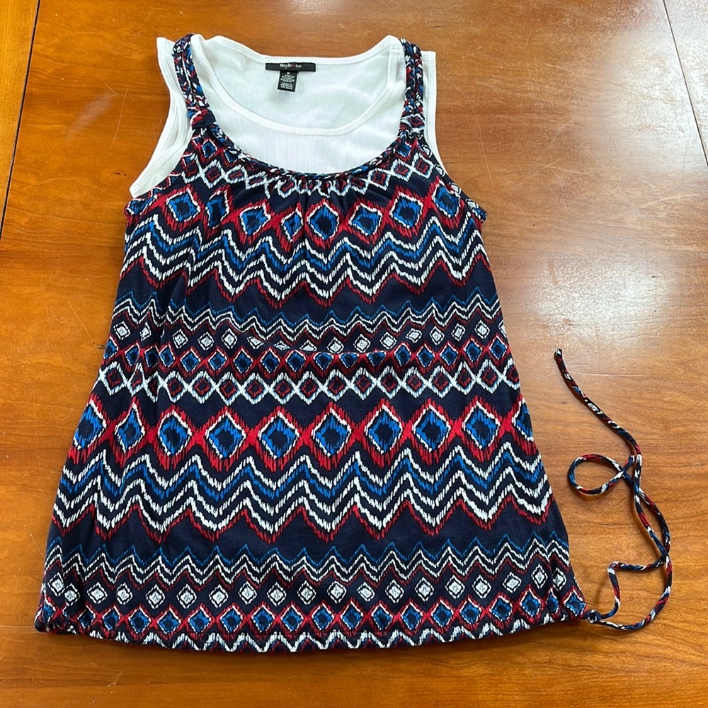 NWOT Macy’s Style & Co. Vintage Y2K Layered Tank w/Braided Straps Red/White/Blue